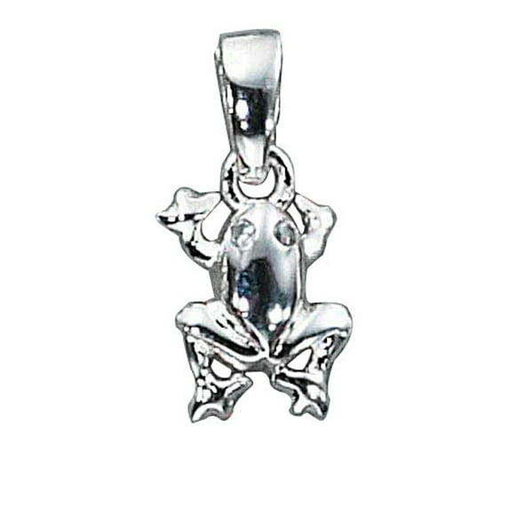 Sterling Silver 30" 1mm Box Chain 3D Small Frog Sparkling Crystal Eyes Pendant Necklace