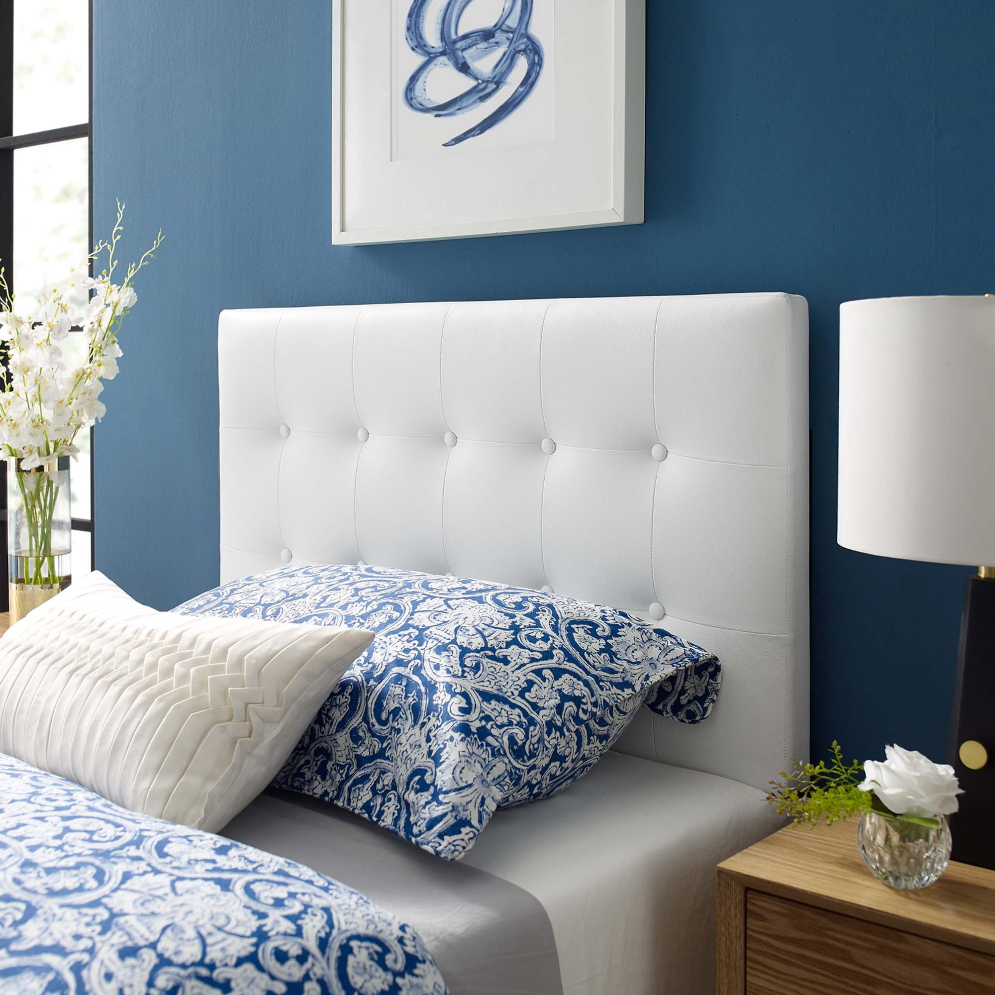 Modway Emily Tufted Button Headboard, Twin, White