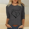 thumbnail image 2 of Penkiiy Womens 3/4 Sleeve Heart Prints Tops Round Neck Valentines Tunic Tee Shirts Blouse XS Gray, 2 of 5