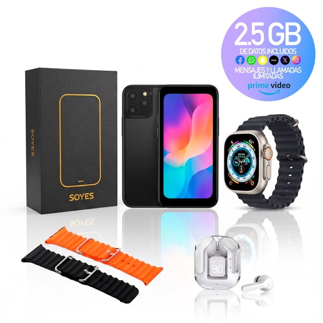 Combo Ultra-Portabilidad: El Smartphone más pequeño del Mercado Soyes XS16 4G + Smartwatch T900 Ultra + SIM Telcel 2.5GB