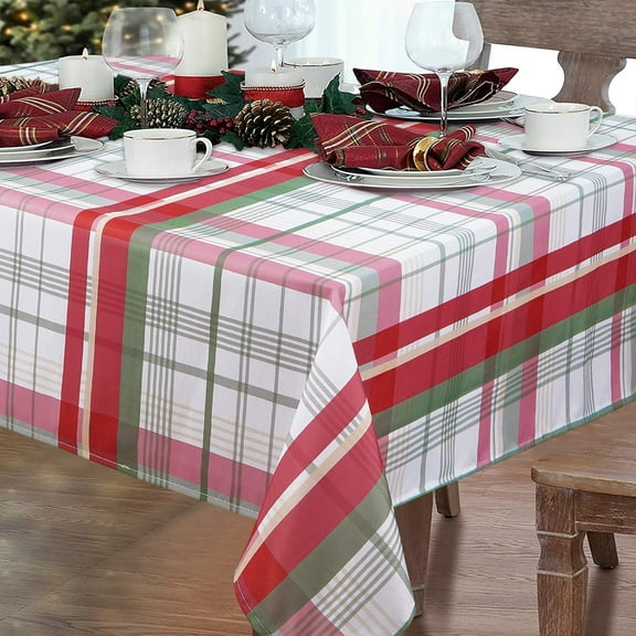 Christmas Buffalo Plaid Tablecloth, Gingham Checkered Table Cloth, Xmas Tablecloths for Dining Kitchen Winter Holiday, Waterproof Table Cover for Party Decor, Red Green, Rectangle 60 x 102 Inch
