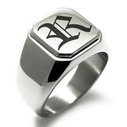 Stainless Steel Letter R Initial Old English Monogram Engraved Engraved Square Flat Top Biker Style Polished Signet Ring