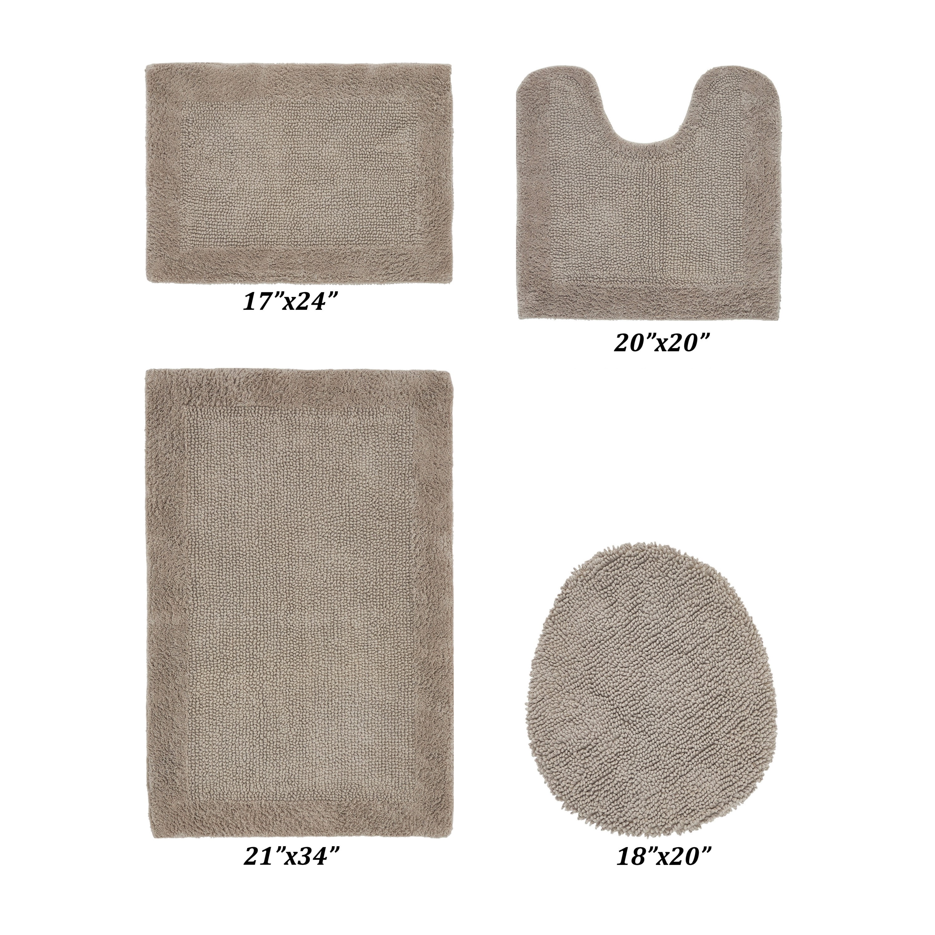 Better Trends 4 Piece Premium Bathroom Rug Set 100% Cotton Soft Tufted Bath Mat Water absorbent Reversible U shape Toilet Bath Rug for Bathroom, Shower and Bathtub Use, Beige - Edge Collection