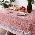 thumbnail image 2 of Hand Block Printed Tablecloth, Colorful Floral Print, Indian Artisan Handmade Art, Dining Room, Kitchen, Outdoor Party Decor, 100% Cotton, (Dark Salmon Pink, 16 Seater 72 x 190 Inches Rectangle), 2 of 8
