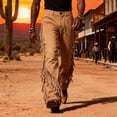 thumbnail image 2 of Men's Work Pants, Pants for Men Cowboy Western Pants Vintage Tassel Fringe Faux Suede Leather Trousers with Pockets Button Front Cowboy Costume Brown XXL, 2 of 8