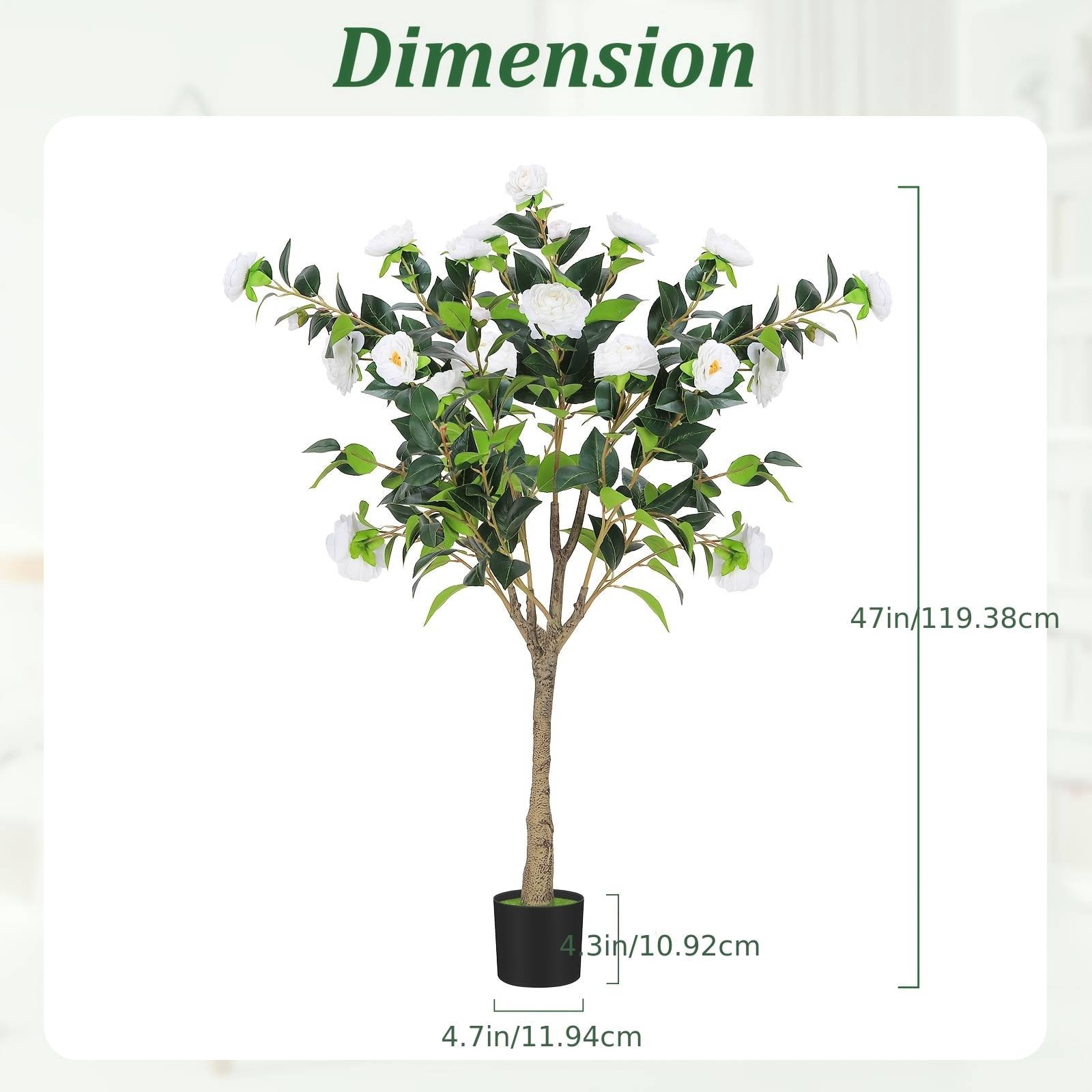 2 Pack 4FT Artificial Camellia Flowers Tree, Fake Camellia Plant Potted with Faux Greenery Leaves, Realistic Blooming Faux Floral Tree for Indoor Outdoor Home Decor, Yard Patio Office Porch White