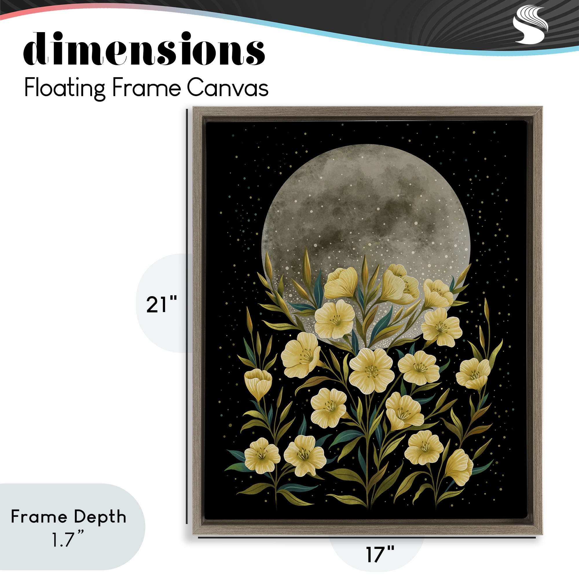 Stupell Industries Moon Greeting Yellow Flowers Brown Framed Floater Canvas Wall Art, design by Episodic Drawings