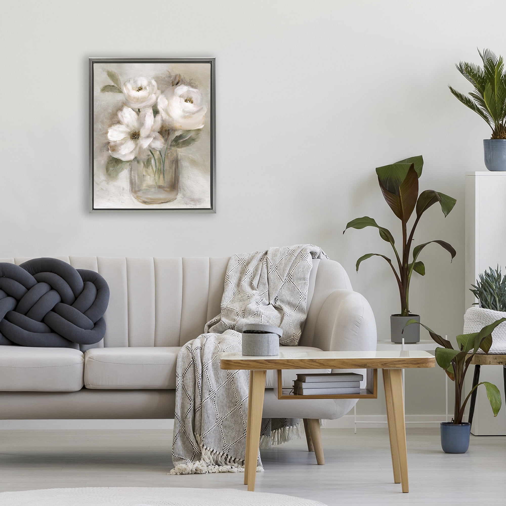 Stupell Industries Soft Brushstroke Roses Gray Framed Floater Canvas Wall Art, design by Nan