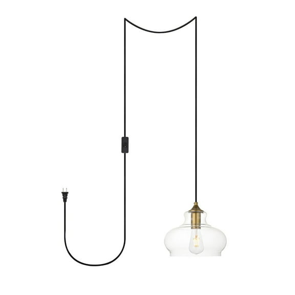 Destry 1 Light brass plug-in Pendant With Clear Glass