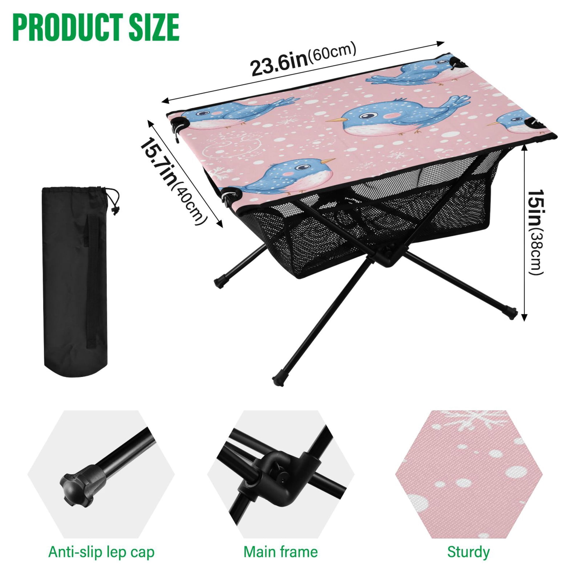 BZSMCE Camping Tables Simple Folding Table Whimsical Winter Blues Pattern Size:23.6*15.7in