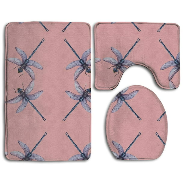 GOHAO Dragonfly Insect Pink 3 Piece Bathroom Rugs Set Bath ...