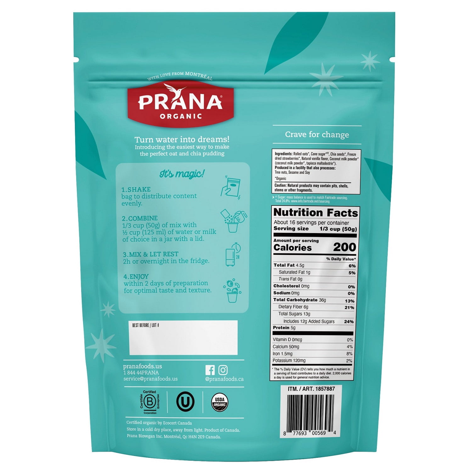 Prana Organic Overnight Oat & Chia, Strawberry Shortcake, 28 Ounce