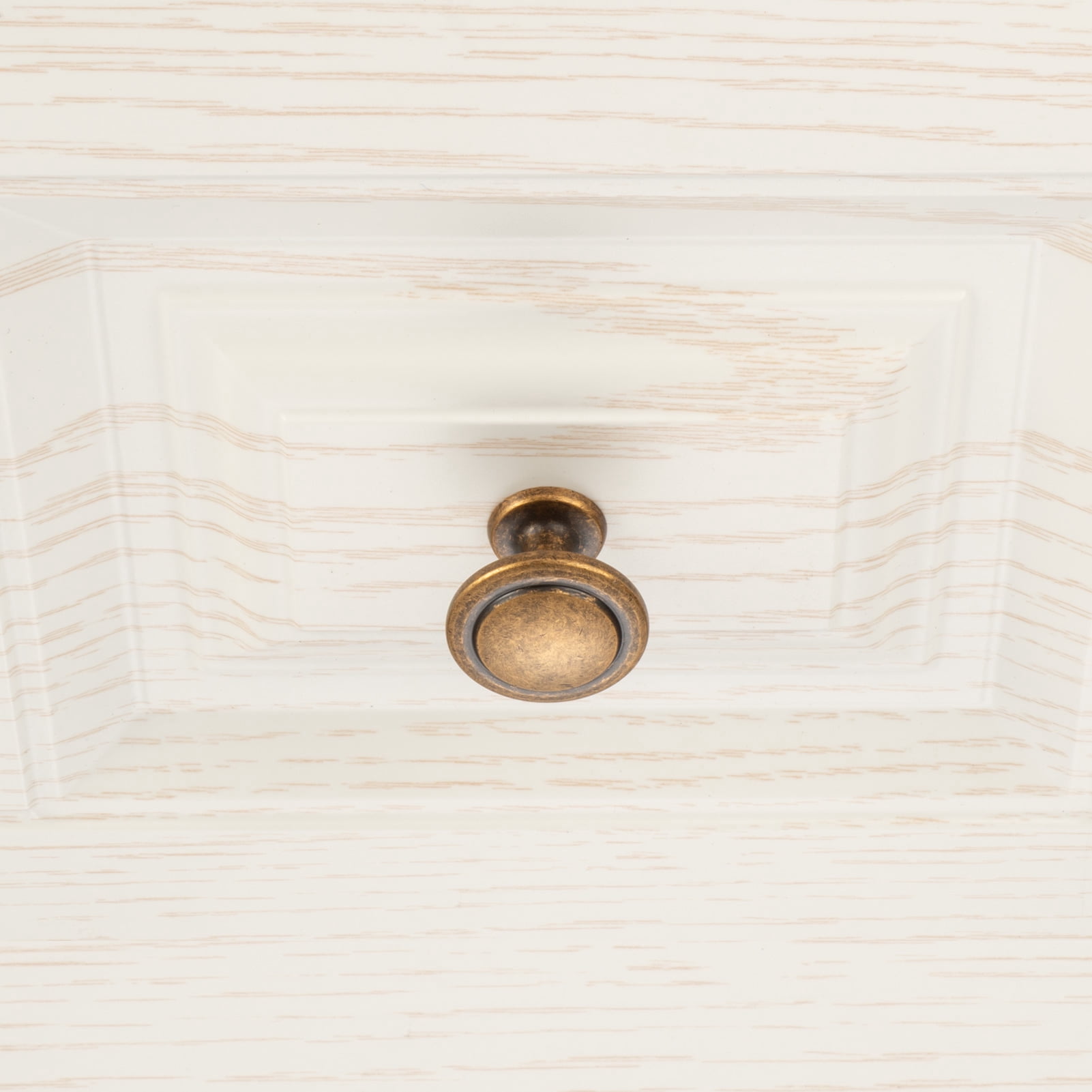 KOOFIZO 10 Pack Stepped Round Cabinet Knob - Antique Brass Pull Handle (Dia.31mm / 1.2 Inch)