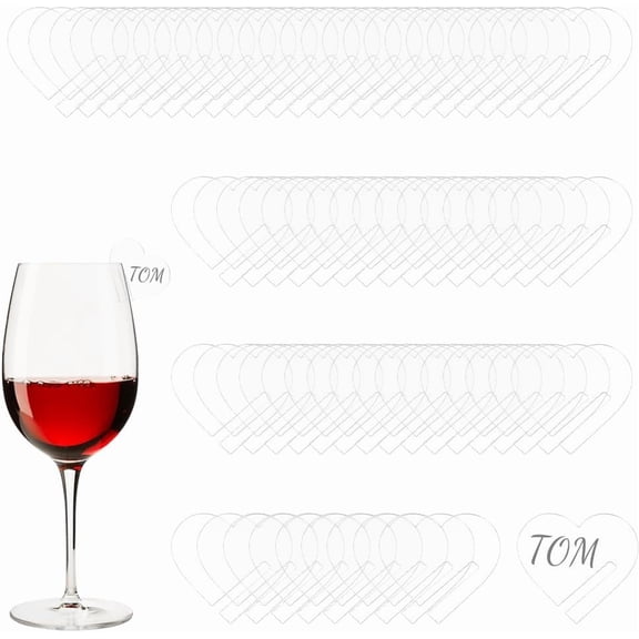 90Pcs Acrylic Heart Drink Tags Wine Glass Heart Blank Party Drink Tag Love Drinking Tags Acrylic Drink Label