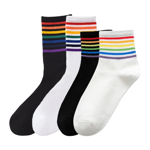 pares de calcetines de algodón, estampado de arcoíris, estampado de pintura, calcetines de moda