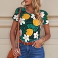 thumbnail image 6 of KLL Women 's Crew Neck Bodysuit Jumpsuits Tropical Fruit Print Short onesies Stretch T Shirts, 6 of 7