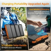 SOLPOWBEN 20000mAh Solar Power Bank With 4 Solar Panels,Portable Charger with Built-in 3 Cables and 22.5W Fast Charging,Phone Charger Compatible with iPhone/Android-Camping/Travel Essentials(Orange)