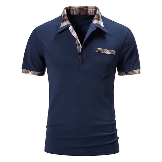 RKSTN Polo pour Homme Mode Décontractée Polo à Boutons Manches Courtes T-Shirt à Carreaux à Blocs de Couleur Col Rabattu Hauts Coupe Ajustée Chandail de Base T-Shirts