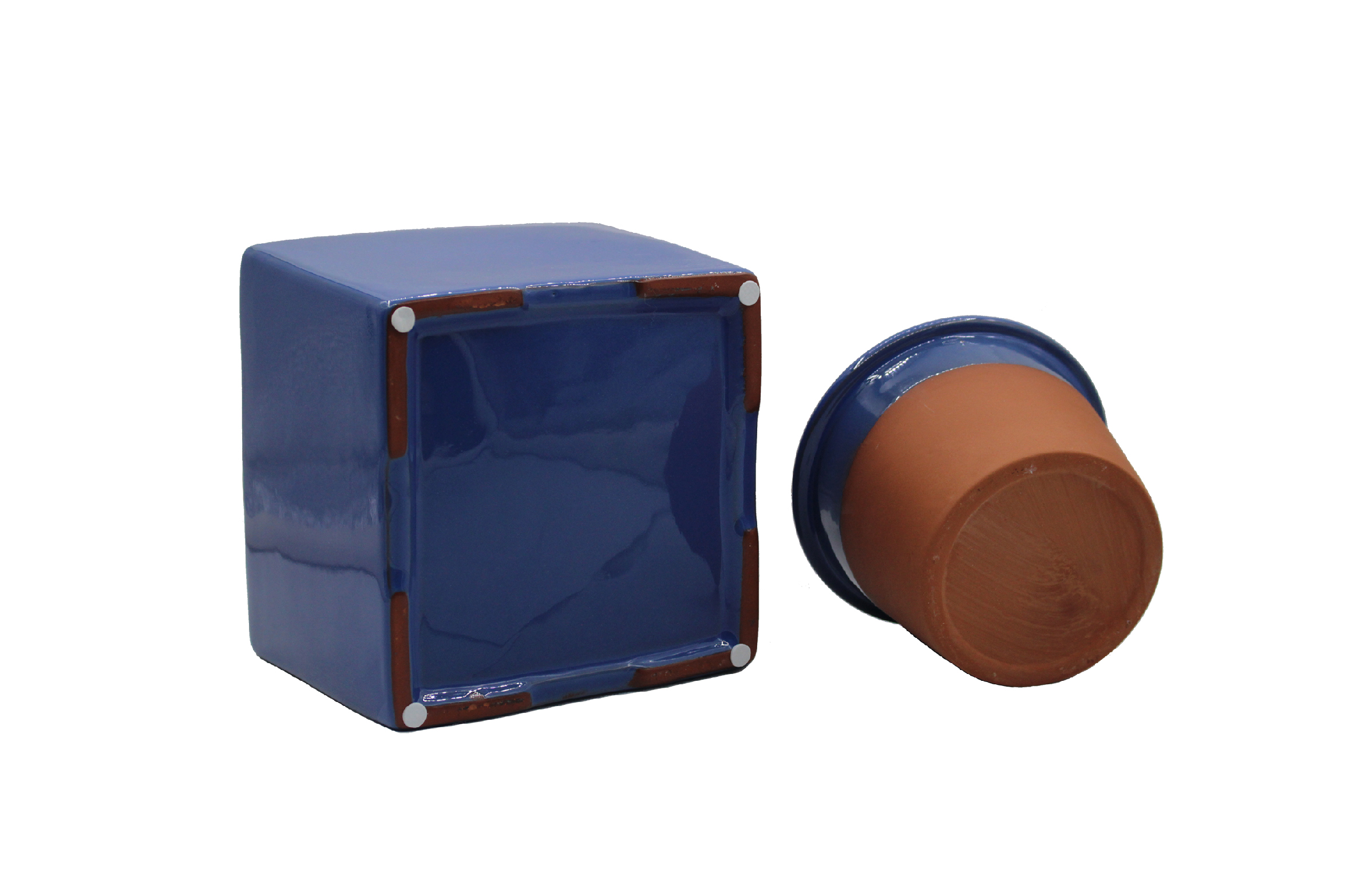 Self-Watering Square Terracotta Pot for African Violets and Small Plants, Red Clay Planter with Inner Pot and Reservoir, 6 Inch, Blue