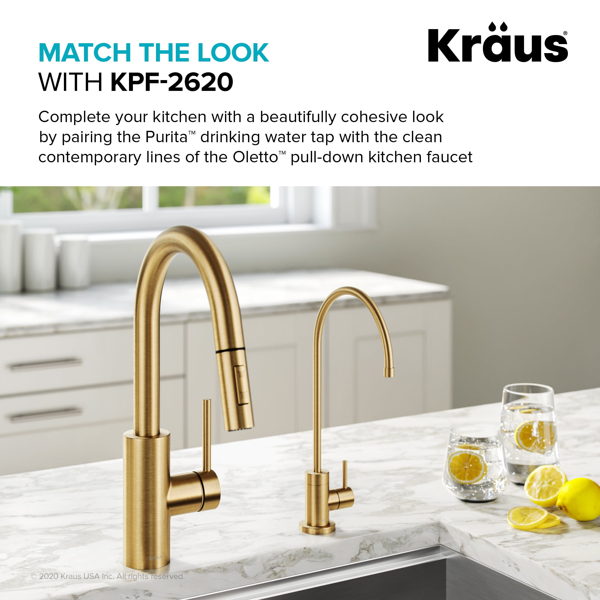 Purita 100% Lead-Free Kitchen Water Filter Faucet in Brushed Brass