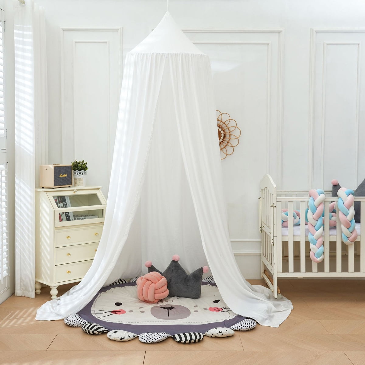 Gealach Treehouse Tent Bed Curtain, White, Hanging Mosquito Net, Crib Corner Castle, Play Tent, Nursery, Playroom Decor, 1-Pack