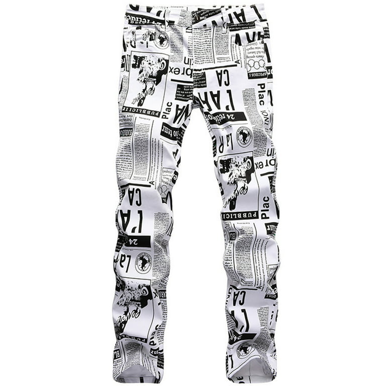 Frontwalk Men's Jeans Skinny Trendy Print Stretchy Fashion Hip Hop Straight  Leg Jean Pants Size 30-42 