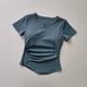 thumbnail image 3 of Traje de Yoga con cuello en V y almohadilla para el pecho para mujer, traje de manga corta para gimnasio, Top de entrenamiento ajustado para Fitness, camiseta para correr de secado rápido, ropa, 3 of 6