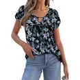 thumbnail image 2 of KISSMODA Womens T Shirts Short Sleeve Pleated Floral Tunic Tops Dressy Casual Crew Neck Summer Boho Tops Blouses, 2 of 5