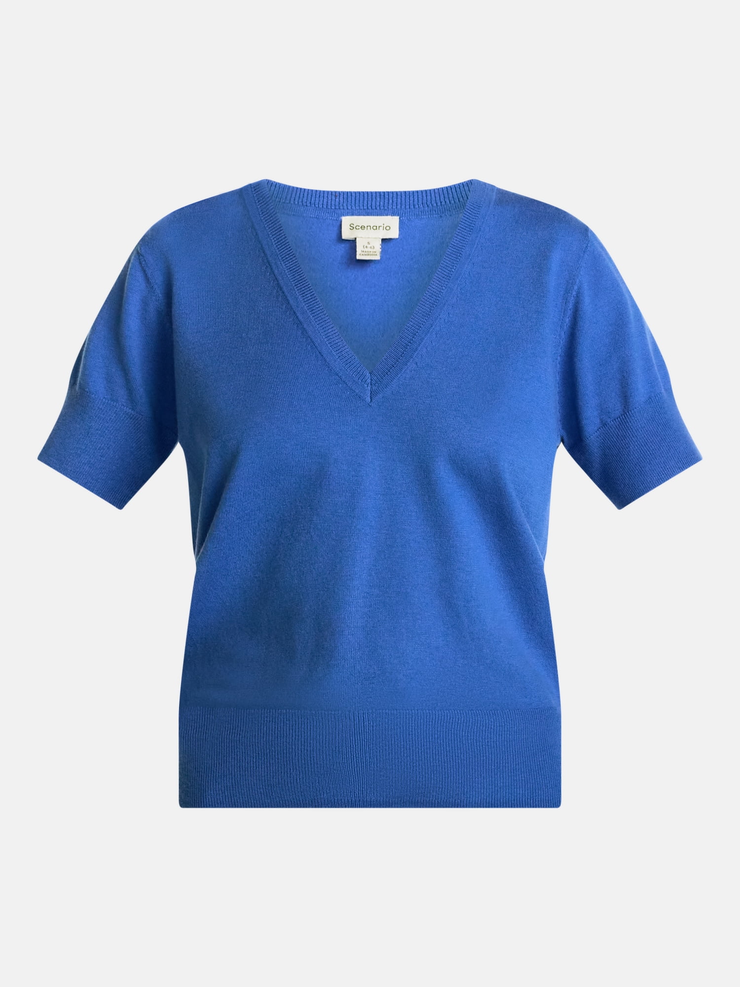 Scenario Women's V-Neck Lightweight Sweater with Short Sleeves, Sizes XS-XXXL