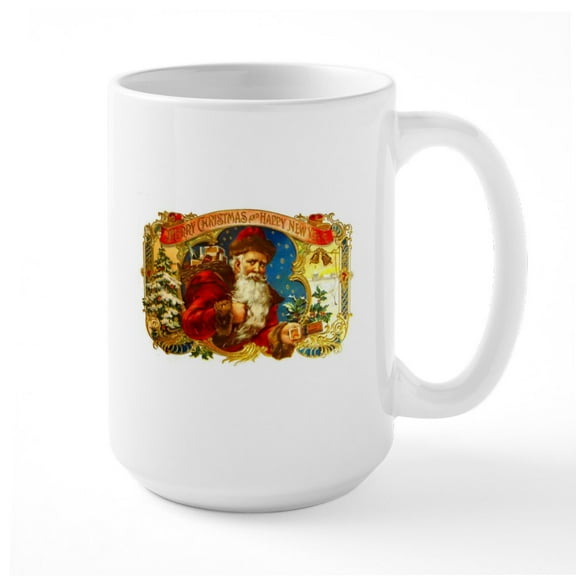 CafePress - Santa Claus Christmas Cigar Label Mugs - 15 oz Ceramic Large White Novelty Mug