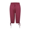 thumbnail image 6 of Knee Length Shorts for Women 2026 Summer Cotton Linen Elastic Waist Drawstring Elastic Hem Casual Shorts with Pockets, 6 of 8