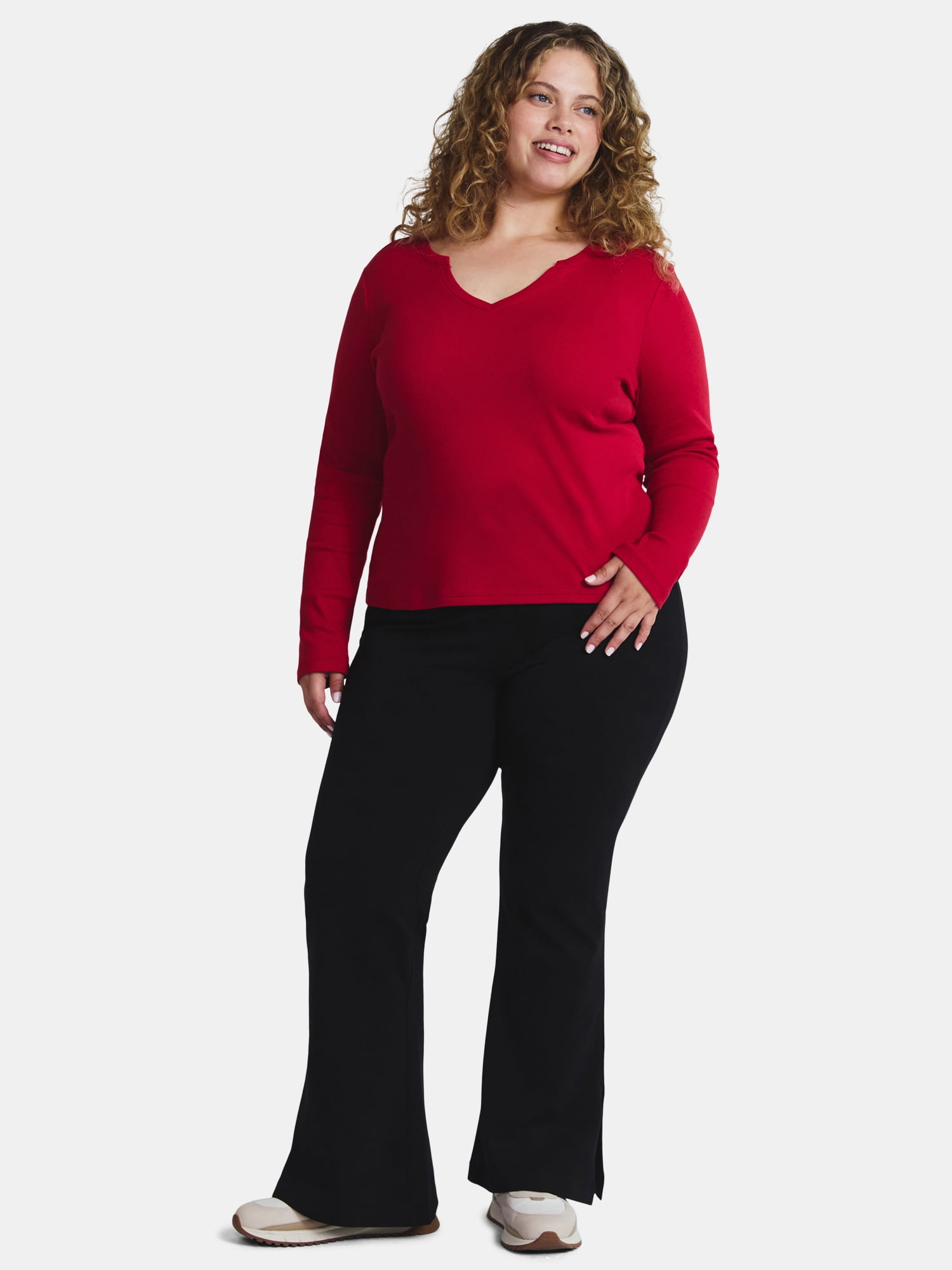 Terra & Sky Women's Plus Long Sleeve Notch Neck Top, Sizes 0X-5X