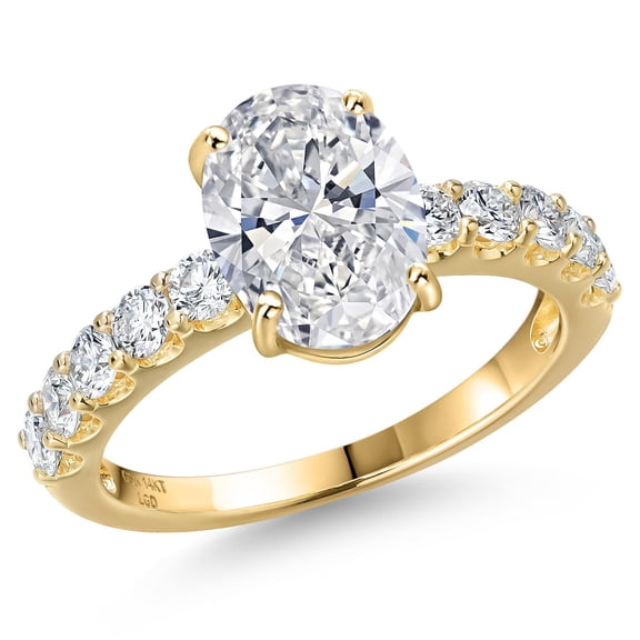 Gem Stone King 2.65 Cttw IGI Certified Lab Grown Diamond in 14K Yellow Gold Engagement Ring for Women | Oval Center Diamond 2.00 Ct | E-F Color | VS1-VS2 Clarity | Size 8