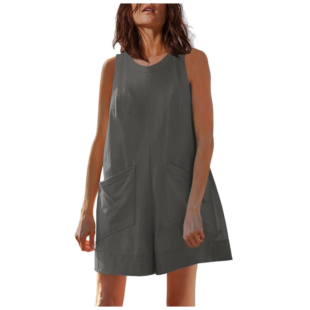 2DXuixsh Combinaisons pour Femmes Combinaisons Décontractées Extensibles d'Été Sans Manches avec Poches Combinaisons Habillées Gris Foncé Taille P