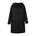thumbnail image 6 of WIZUTIZ Women's Solid Color Wool Blend Hooded Coat Long Sleeve Loose Fit Lined Warm Winter Overcoat with External Pockets Casual Daily Outerwear, 6 of 7