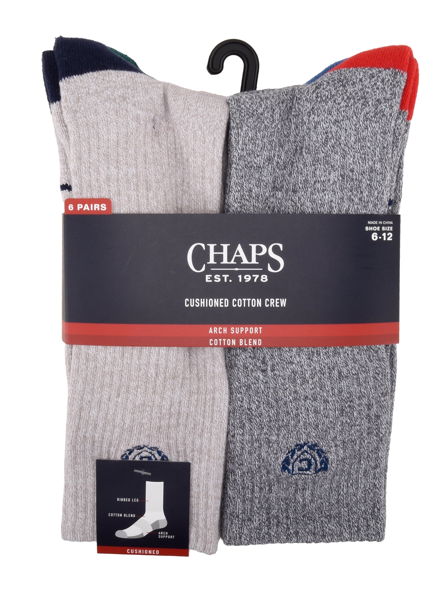 Chaps Half Cushion Crew 6-Pack Men's, Sock Size 10-13