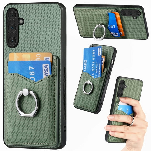 Allytech Galaxy A51 5G Wallet Case with Ring Holder Stand, Slim Fit Fashion Back Case with Cards Holder Lightweight Bumper Anti-Scratch Phone Case for Samsung Galaxy A51 5G - Green