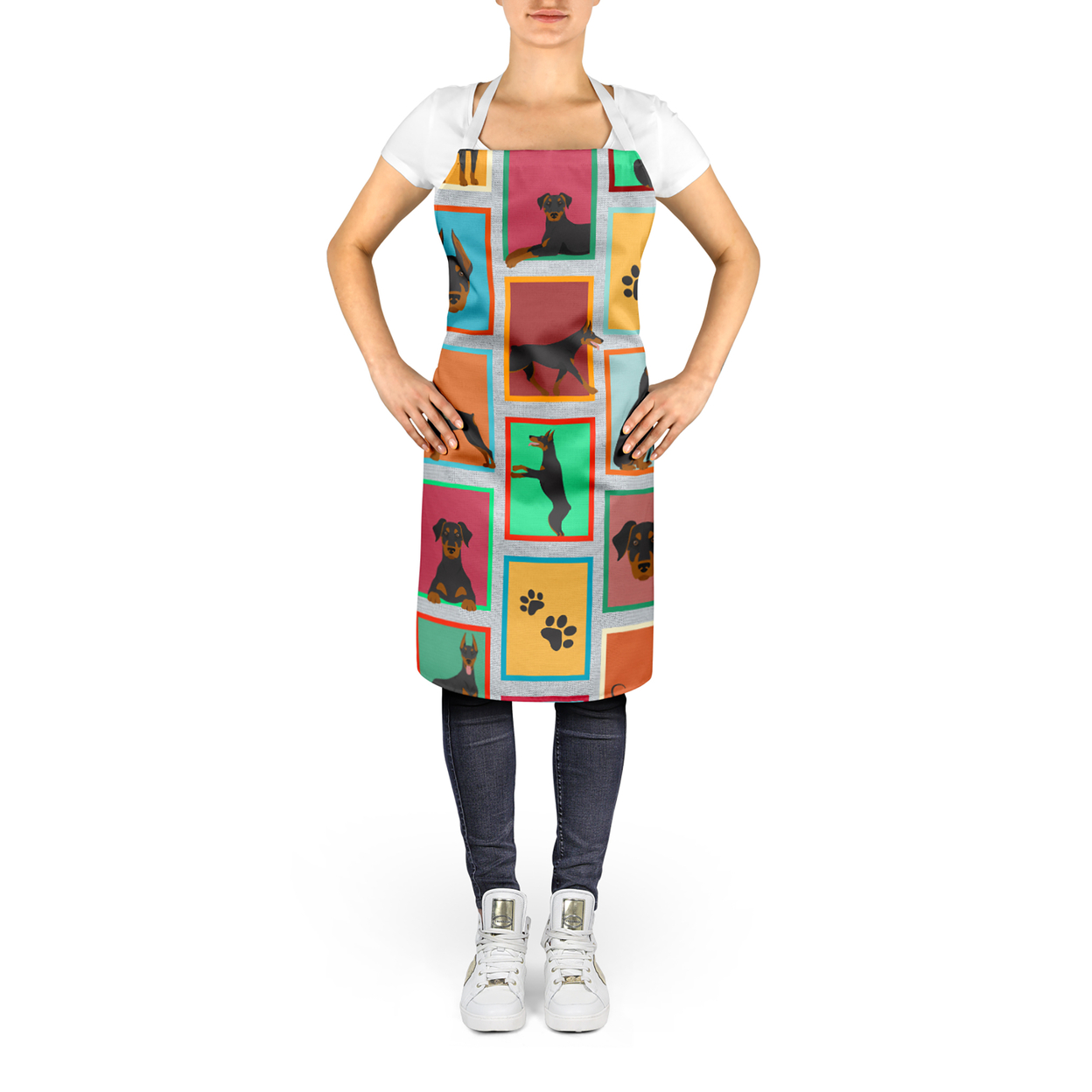 Lots of Doberman Pinscher Apron 27 in x 30 in
