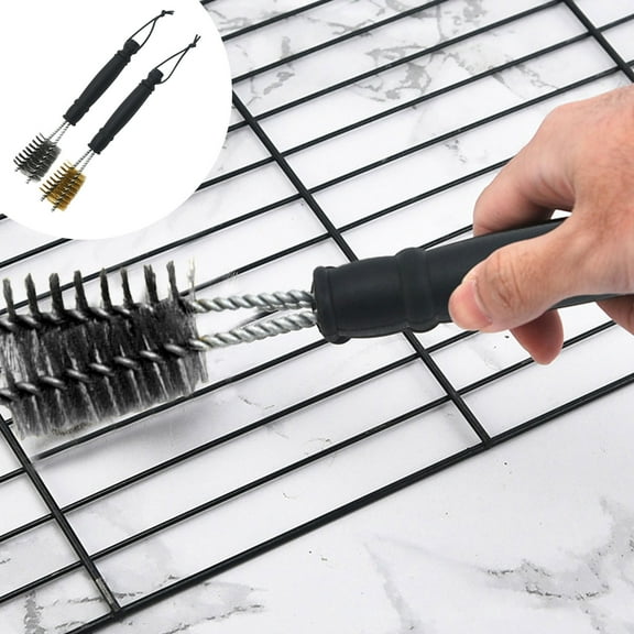 26-Inch Dual-Head BBQ Grill Brush with Stainless Steel and Copper Wire Bristles - Heavy Duty V-Shaped Barbecue Cleaner Tool with Hanging Hook for Grates, Racks and Grills