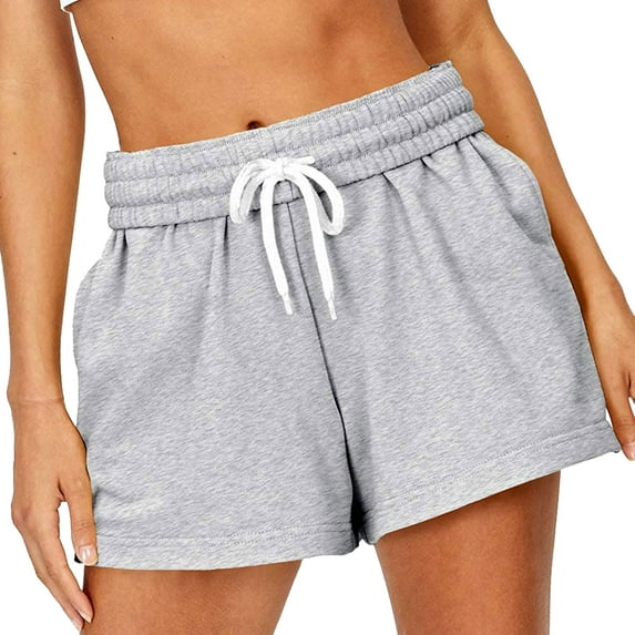 QAFOPEH Women Drawstring Elastic Waistband Solid Color Pockets Shorts