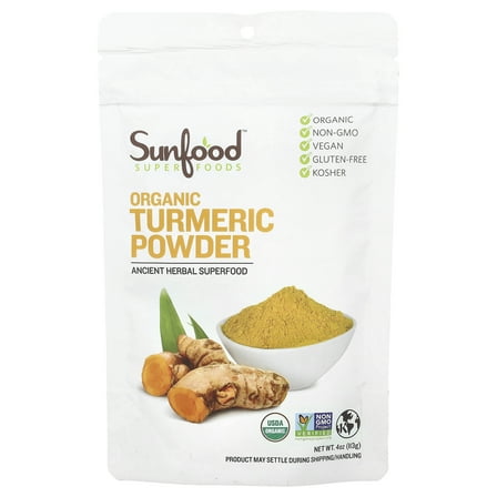 Sunfood Superfoods Organic Turmeric Root Powder Superfood with Curcumin, 4 oz