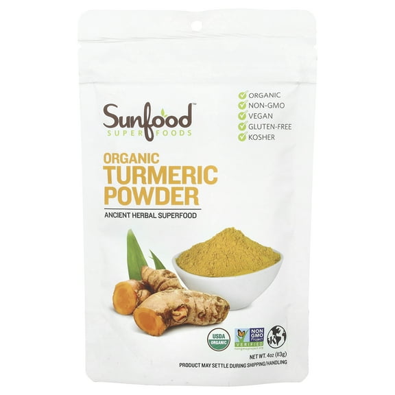 Sunfood Superfoods Organic Turmeric Root Powder Superfood with Curcumin, 4 oz