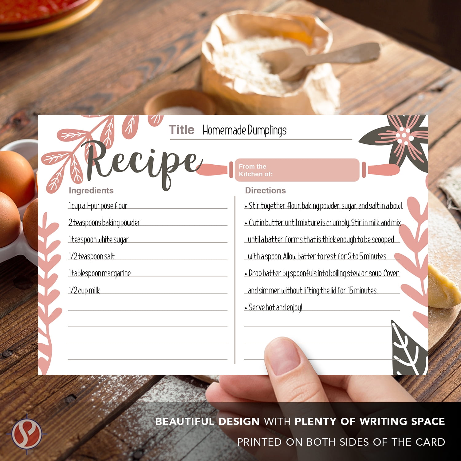50 Blank Kitchen Recipe Cards, Pink Baker – Double Sided Print, Thick Sturdy 100lb Cardstock – Organize Your Cooking Weddings, Baby and Bridal Showers, Birthdays, Graduations, Mother's Day – 4" x 6"