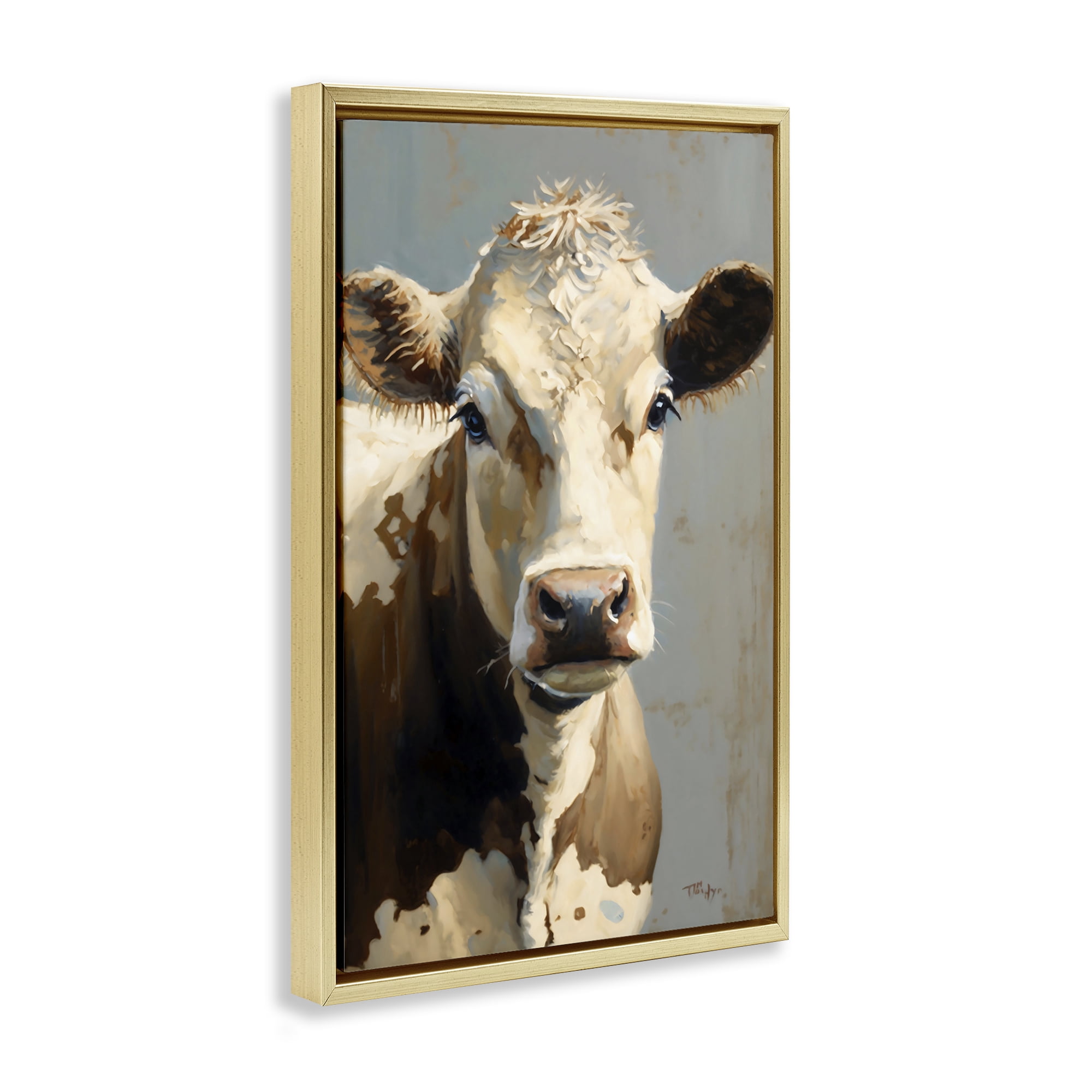 Stupell Industries Farmhouse Cow with Gentle Gaze Gold Framed Floater Canvas Wall Art, design by Creative Studio