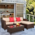 thumbnail image 3 of 5 Pieces Outdoor Rattan Sectional Furniture Set, Patio Cushioned Conversation Sofa Set with Glass Coffee Table, All Weather PE Wicker Chairs Set for Backyard, Balcony, Poolside, Deck, D7923, 3 of 10