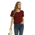 thumbnail image 2 of Xmarks Womens T shirts O Neck Short Sleeve Tops Tee Solid Color Blouse Red S, 2 of 8