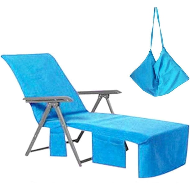 VOCOOL Funda para sillón de microfibra Toalla de playa Funda para sillón de piscina con bolsillos para vacaciones Tomar el sol Toallas de rizo de secado rápido Cuatro opciones de color (azul oscuro) Vhermosa Tapetes y Alfombras