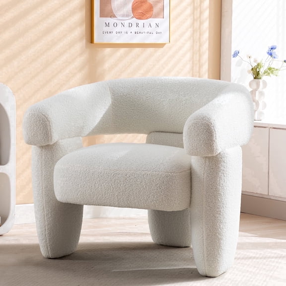 BRILHAMEZ Modern Lambswool Barrel Accent Chair, Upholstered Single Sofa Lounge Chair for Living Room Bedroom, White