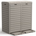 thumbnail image 1 of DEXTRUS 62 Gallon Outdoor Hideway Dual Trash Can with Lid & Drip Tray, Resin Garbage Bin, Double Compartment Recycling, Taupe, 1 of 7