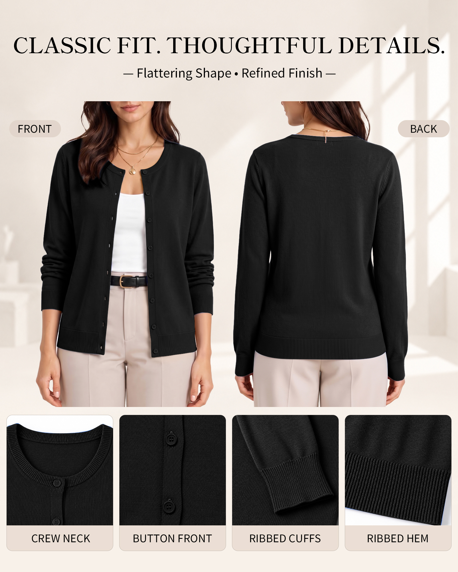 QUALFORT Women's 100% Cotton Button-Front Cardigan Sweater photo 3